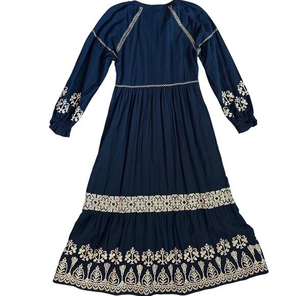 Roller Rabbit Metallic Cross Stitch Aveline Dress Navy/Gold Pockets Size Small - Picture 4 of 13